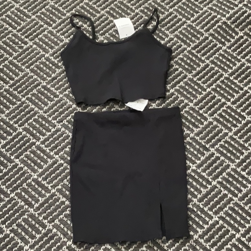 Forever 21 Black Dress Crop Cami Top Mini Skirt Set L